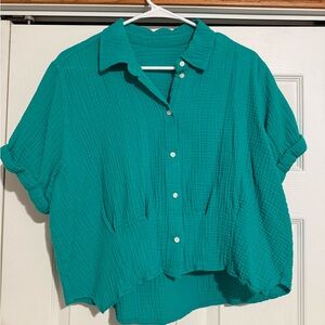 Elegant Teal Button-Down Women's Shirt